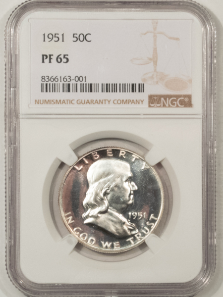 Franklin Halves 1951 PROOF FRANKLIN HALF DOLLAR – NGC PF-65, GEM WITH NICE CONTRAST!