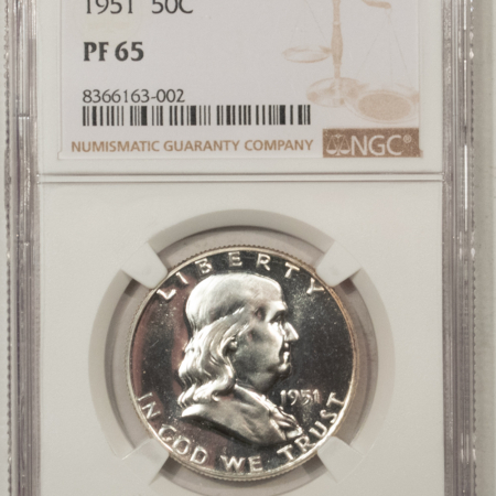 Franklin Halves 1951 PROOF FRANKLIN HALF DOLLAR – NGC PF-65, CLOSER TO CAMEO!