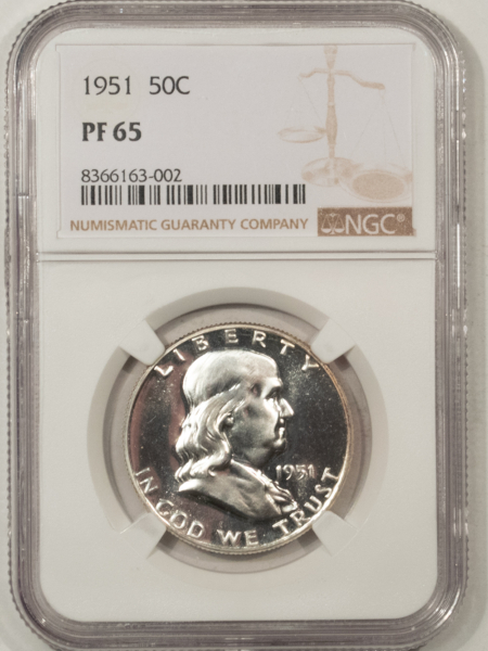 Franklin Halves 1951 PROOF FRANKLIN HALF DOLLAR – NGC PF-65, CLOSER TO CAMEO!