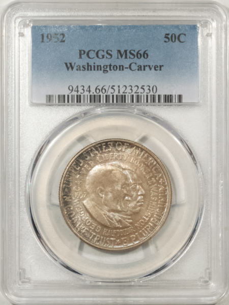 New Certified Coins 1952 WASHINGTON-CARVER COMMEMORATIVE HALF DOLLAR – PCGS MS-66