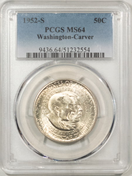 New Certified Coins 1952-S WASHINGTON-CARVER COMMEMORATIVE HALF DOLLAR – PCGS MS-64