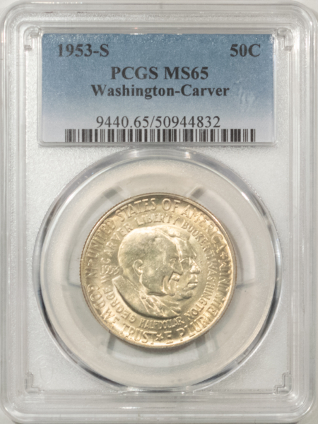 Silver 1953-S WASHINGTON-CARVER COMMEMORATIVE HALF DOLLAR – PCGS MS-65