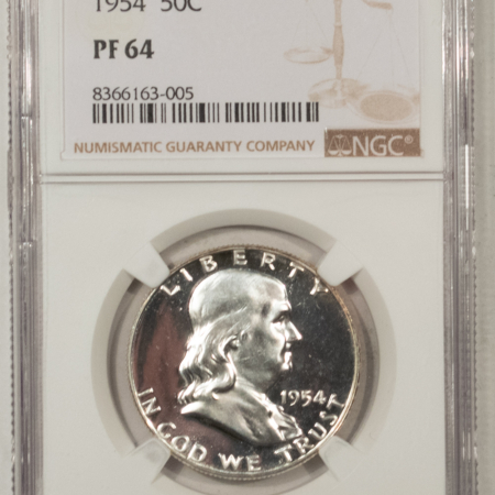 New Store Items 1954 PROOF FRANKLIN HALF DOLLAR – NGC PF-64, WHITE, NICE CONTRAST!