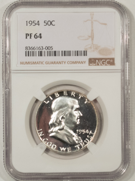 Franklin Halves 1954 PROOF FRANKLIN HALF DOLLAR – NGC PF-64, WHITE, NICE CONTRAST!