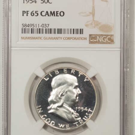 Franklin Halves 1954 PROOF FRANKLIN HALF DOLLAR – NGC PF-65 CAMEO, GEM LOOKS DEEP!