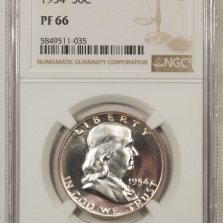 Franklin Halves 1954 PROOF FRANKLIN HALF DOLLAR – NGC PF-66, FRESH WITH NICE CONTRAST!