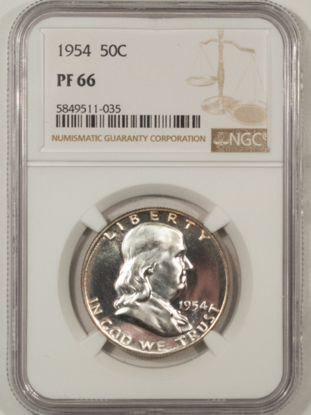 Franklin Halves 1954 PROOF FRANKLIN HALF DOLLAR – NGC PF-66, FRESH WITH NICE CONTRAST!