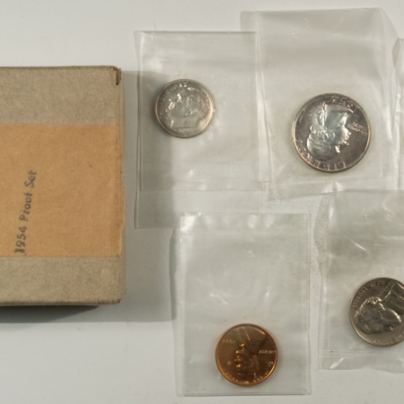 New Store Items 1954 US SILVER PROOF 5 COIN SET – GEM PROOF IN ORIGINAL GOVERNMENT BOX W/ PAPER