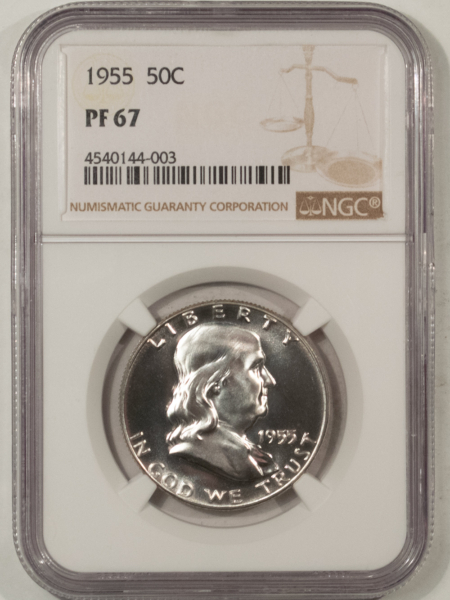 Franklin Halves 1955 PROOF FRANKLIN HALF DOLLAR – NGC PF-67, SUPERB WHITE!