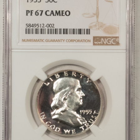 Franklin Halves 1955 PROOF FRANKLIN HALF DOLLAR – NGC PF-67 CAMEO, SUPERB WITH FROST!