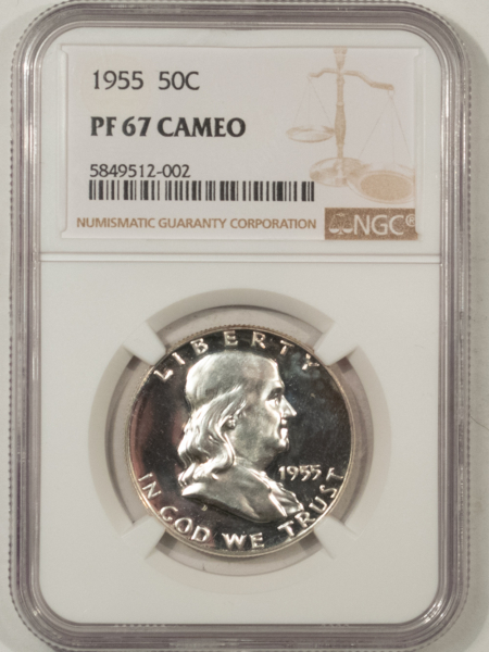 Franklin Halves 1955 PROOF FRANKLIN HALF DOLLAR – NGC PF-67 CAMEO, SUPERB WITH FROST!