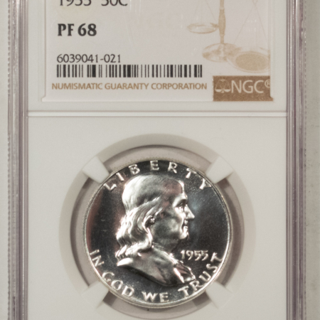 New Store Items 1955 PROOF FRANKLIN HALF DOLLAR – NGC PF-68, PRISTINE!