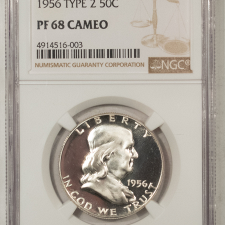 Franklin Halves 1956 TY 2 PROOF FRANKLIN HALF DOLLAR NGC PF-68 CAMEO LOOKS DEEP, PREMIUM QUALITY