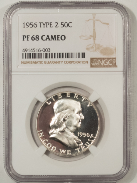 Franklin Halves 1956 TY 2 PROOF FRANKLIN HALF DOLLAR NGC PF-68 CAMEO LOOKS DEEP, PREMIUM QUALITY