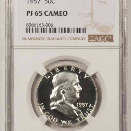 Franklin Halves 1957 PROOF FRANKLIN HALF DOLLAR – NGC PF-65 CAMEO, GEM, LOOKS DEEP!