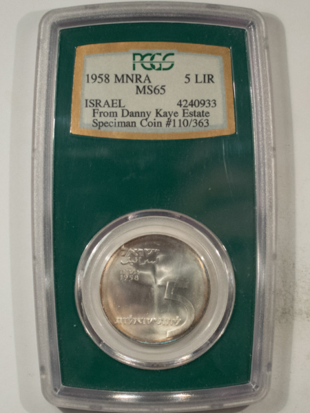 New Certified Coins 1958 ISRAEL 5 LIROT PCGS MS65 RARE GREEN REGENCY HOLDER & BOX DANNY KAYE 110/363