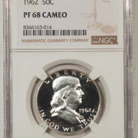 Franklin Halves 1962 PROOF FRANKLIN HALF DOLLAR – NGC PF-68 CAMEO, BLACK AND WHITE!