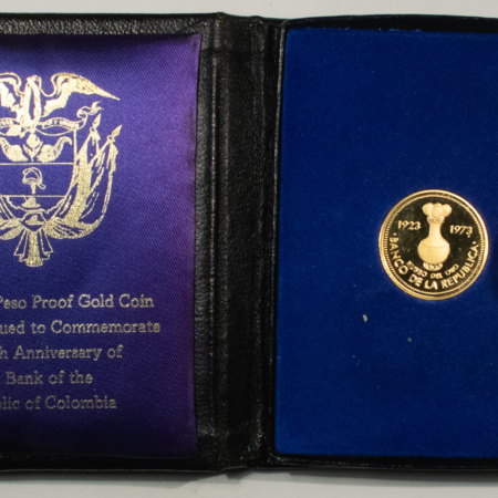 Bullion 1973 COLOMBIA, CENTRAL BANK OF BOGATA 1500 GOLD PESOS PROOF W/ OGP .5527 AGW