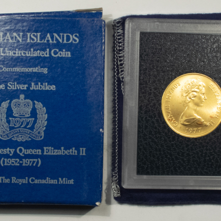 Bullion 1977 CAYMAN ISLANDS $100 GOLD QUEENS JUBILEE, KM#13 .3646 AGW IN OGP