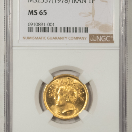 Bullion (1978) IRAN 1 PAHLAVI GOLD, MS-2537, KM-1200 .2354 AGW – NGC MS-65, GEM!