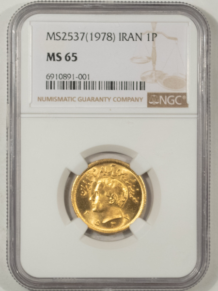 Bullion (1978) IRAN 1 PAHLAVI GOLD, MS-2537, KM-1200 .2354 AGW – NGC MS-65, GEM!