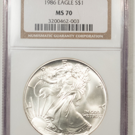 American Silver Eagles 1986 $1 AMERICAN SILVER EAGLE, 1 OZ .999 – NGC MS-70 PERFECT SPOT-FREE! PRISTINE