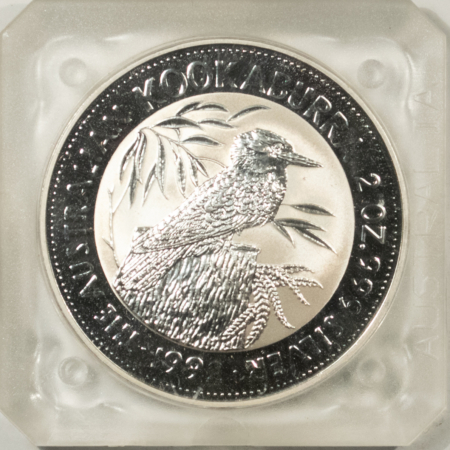 Bullion 1992 AUSTRALIA 2 OZ .999 SILVER KOOKABURRA – GEM IN ORIGINAL CAPSULE!