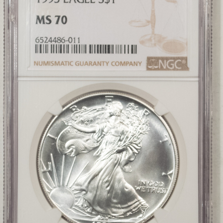 American Silver Eagles 1993 $1 AMERICAN SILVER EAGLE, 1 OZ .999 – NGC MS-70 PERFECT SPOT-FREE, PRISTINE