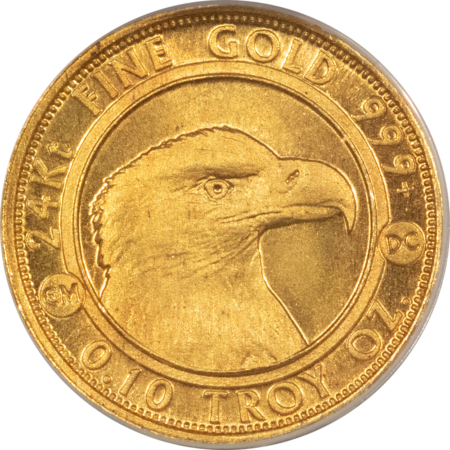 Exonumia 2012 DANIEL CARR LIBERTY GOLD EAGLE FANTASY MEDAL 1/10 OZ, .999 GOLD ANACS MS-69