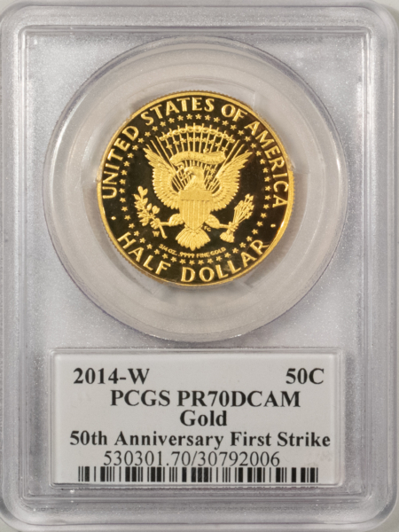 Modern Gold Commems 2014-W PROOF KENNEDY GOLD 3/4 OZ COMMEM HALF DOLLAR PCGS PR-70 DCAM FIRST STRIKE