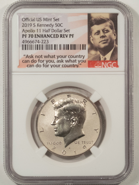 Kennedy Halves 2019-S ENHANCED REVERSE PROOF KENNEDY 50C APOLLO II SET – NGC PF-70