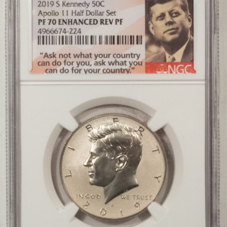 Kennedy Halves 2019-S ENHANCED REVERSE PROOF KENNEDY 50C APOLLO II SET – NGC PF-70, JFK LABEL