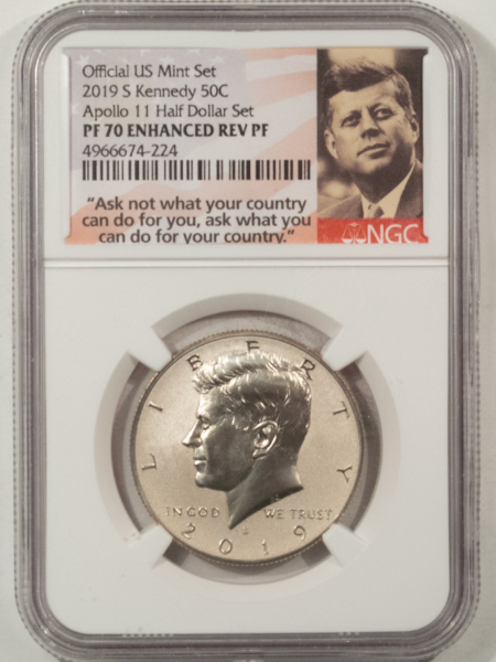 Kennedy Halves 2019-S ENHANCED REVERSE PROOF KENNEDY 50C APOLLO II SET – NGC PF-70, JFK LABEL