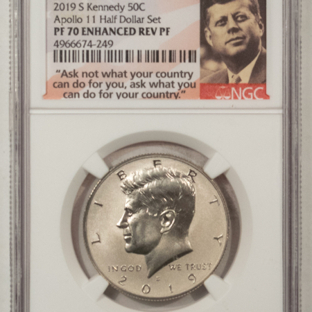 Kennedy Halves 2019-S ENHANCED REVERSE PROOF KENNEDY HALF DOLLAR FROM APOLLO II SET – NGC PF-70