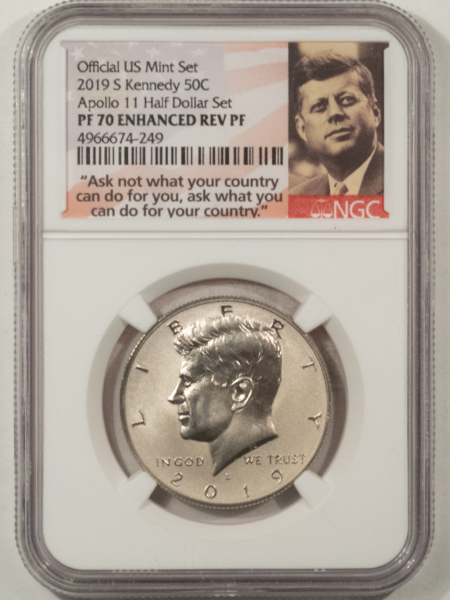 Kennedy Halves 2019-S ENHANCED REVERSE PROOF KENNEDY HALF DOLLAR FROM APOLLO II SET – NGC PF-70