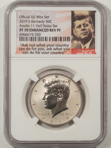 Kennedy Halves 2019-S ENHANCED REVERSE PROOF KENNEDY 50C APOLLO II SET – NGC PF-70