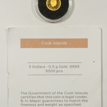 Bullion 2022 COOK ISLANDS $5, 1/2 GRAM .9999 GOLD NEW YORK – GEM PROOF