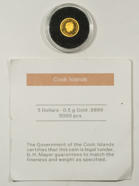 Bullion 2022 COOK ISLANDS $5, 1/2 GRAM .9999 GOLD NEW YORK – GEM PROOF