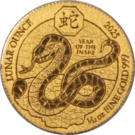 Bullion 2025 RWANDA 1/12 OZ .999 GOLD LUNAR YEAR OF THE SNAKE, 888 MINTAGE – GEM BU, OGP