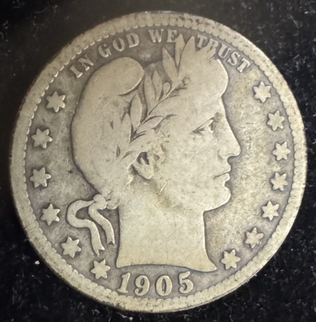 Barber Quarters 1905-S BARBER QUARTER – PLEASING CIRCULATED EXAMPLE!