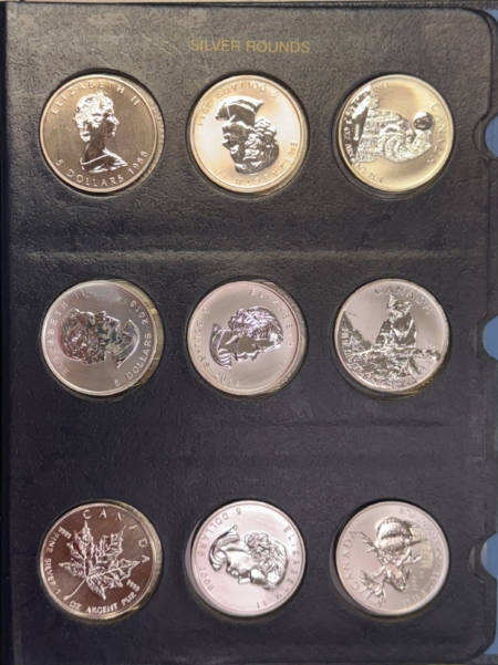 Bullion VINTAGE 1 OZ .999 SILVER ROUNDS (36) IN ALBUM, 1980s-2015, BETTER ONES INCLUDED!