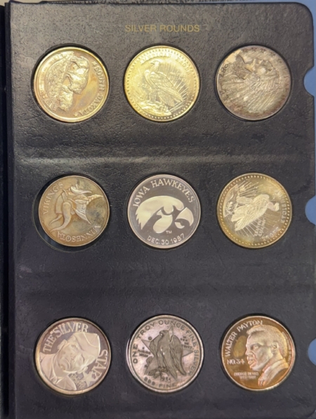 Bullion VINTAGE 1 OZ .999 SILVER ROUNDS (36) IN ALBUM, 1980s-2015, BETTER ONES INCLUDED!