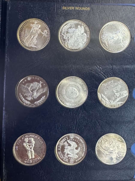 Bullion VINTAGE 1 OZ .999 SILVER ROUNDS (36), 4 PAGE ALBUM, 1980s-2015, BETTER INCLUDED!