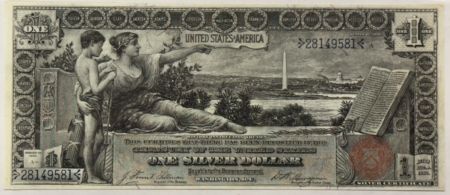 Large Silver Certificates 1896 $1 SILVER CERTIFICATE EDUCATIONAL FR#224 PMG AU55 CLOSED PINHOLES, BUT NICE