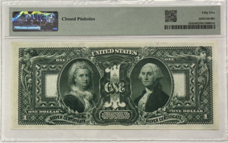 Large Silver Certificates 1896 $1 SILVER CERTIFICATE EDUCATIONAL FR#224 PMG AU55 CLOSED PINHOLES, BUT NICE