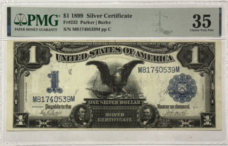 Large Silver Certificates 1899 $1 SILVER CERTIFICATE, FR#232 – PMG 35 VERY FINE! LOOKS BETTER!