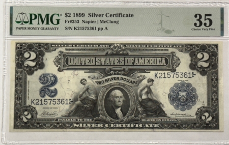 Large Silver Certificates 1899 $2 SILVER CERTIFICATE WASHINGTON FR#253 – PMG 35 VERY FINE LOOKS WAY BETTER