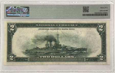 Large Federal Reserve Notes 1918 $2 FEDERAL RESERVE BANKNOTE, BATTLESHIP C3 PHILLY, FR#756 PMG VF35 LOOKS AU