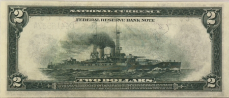 Large Federal Reserve Notes 1918 $2 FEDERAL RESERVE BANKNOTE, BATTLESHIP C3 PHILLY, FR#756 PMG VF35 LOOKS AU