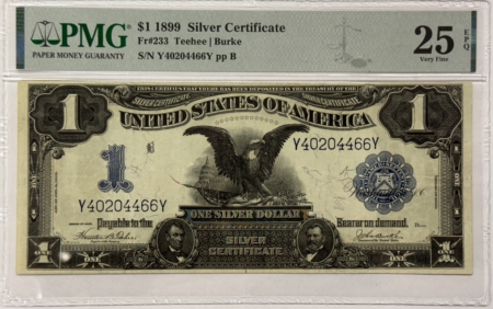 Large Silver Certificates 1899 $1 SILVER CERTIFICATE, BLACK EAGLE FR#233 PMG VERY FINE 25 EPQ LOOKS BETTER